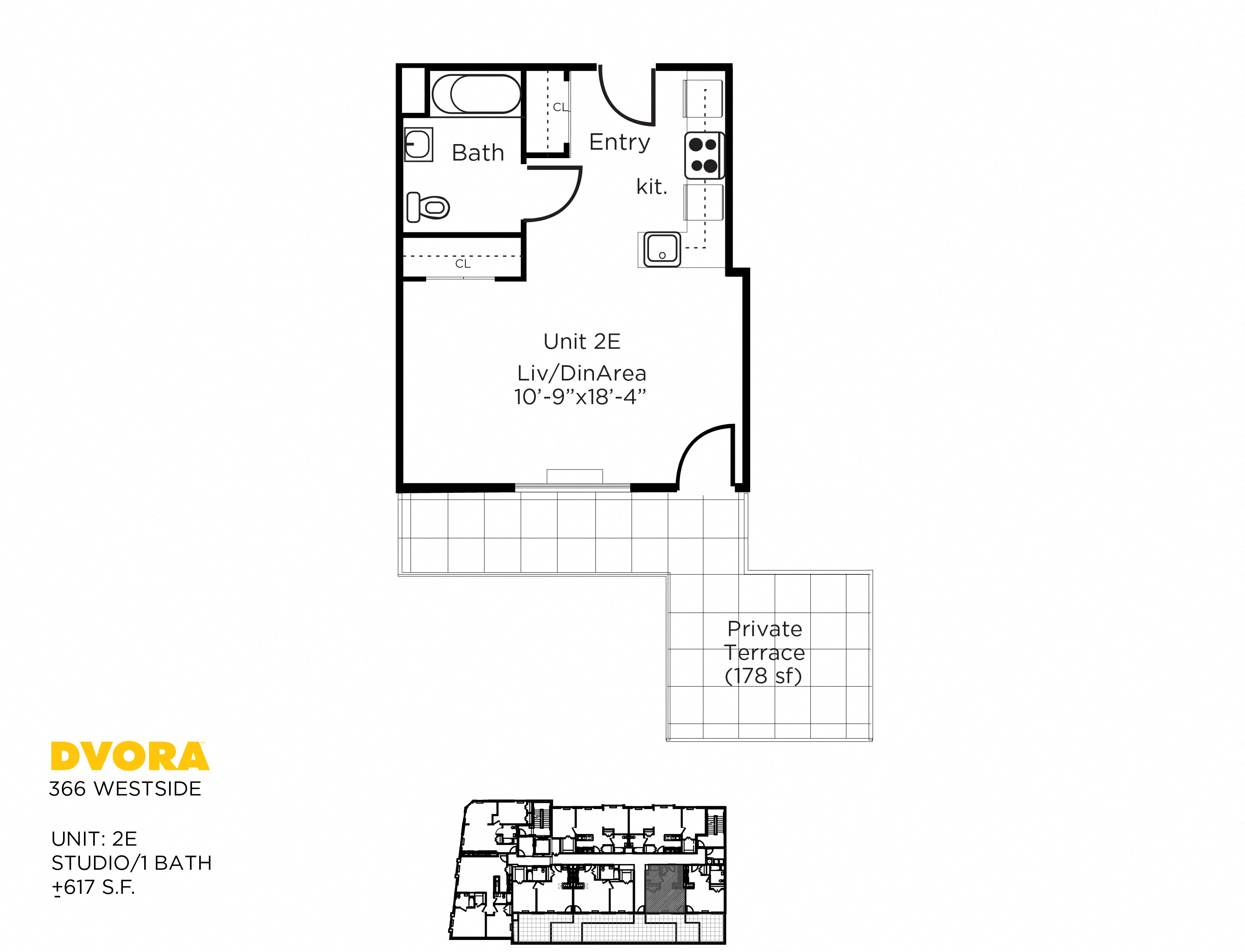 Floor plan for studio, 1 bath, 417 sqft